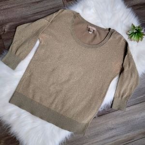 Banana Republic Gold Metallic Sweater 3/4 Sleeves Stretch  Women's M